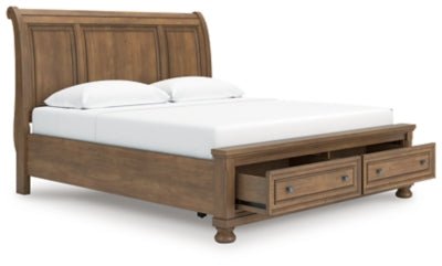 Feddinger King Storage Sleigh Bed - Light Brown Storage Bed modern furniture Contempo Furniture