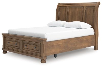 Feddinger Queen Storage Sleigh Bed - Light Brown Storage Bed modern furniture Contempo Furniture