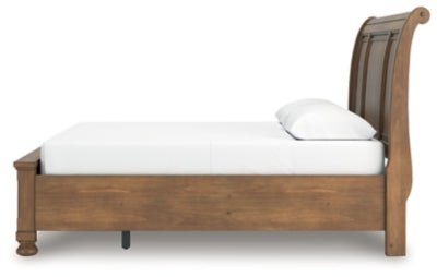 Feddinger Queen Storage Sleigh Bed - Light Brown Storage Bed modern furniture Contempo Furniture