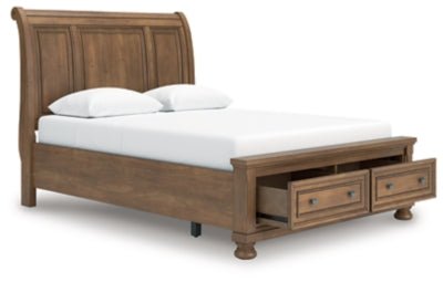 Feddinger Queen Storage Sleigh Bed - Light Brown Storage Bed modern furniture Contempo Furniture