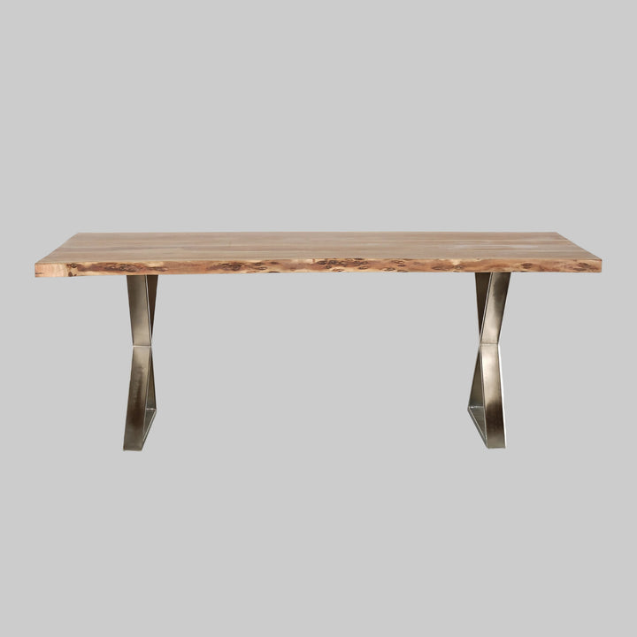 70 In. Wood and Metal Dining Table, Water Resistant Coating Top Rectangular Table