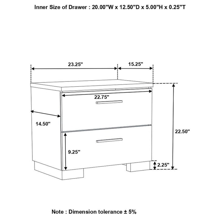 Felicity - 2 - Drawer Nightstand - White High Gloss Accent Nightstand modern furniture Contempo Furniture