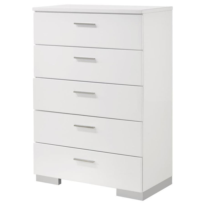 Felicity - 5 - Drawer Bedroom Chest - White High Gloss Accent Chest modern furniture Contempo Furniture