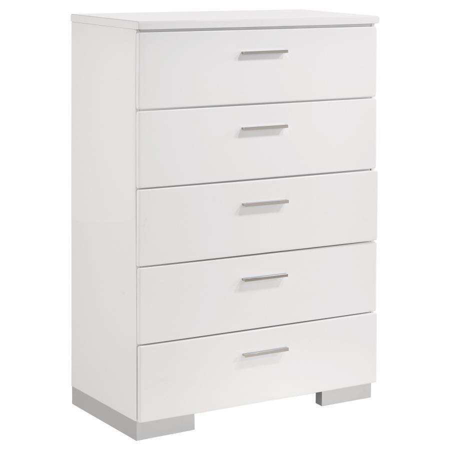 Felicity - 5 - Drawer Bedroom Chest - White High Gloss Accent Chest modern furniture Contempo Furniture
