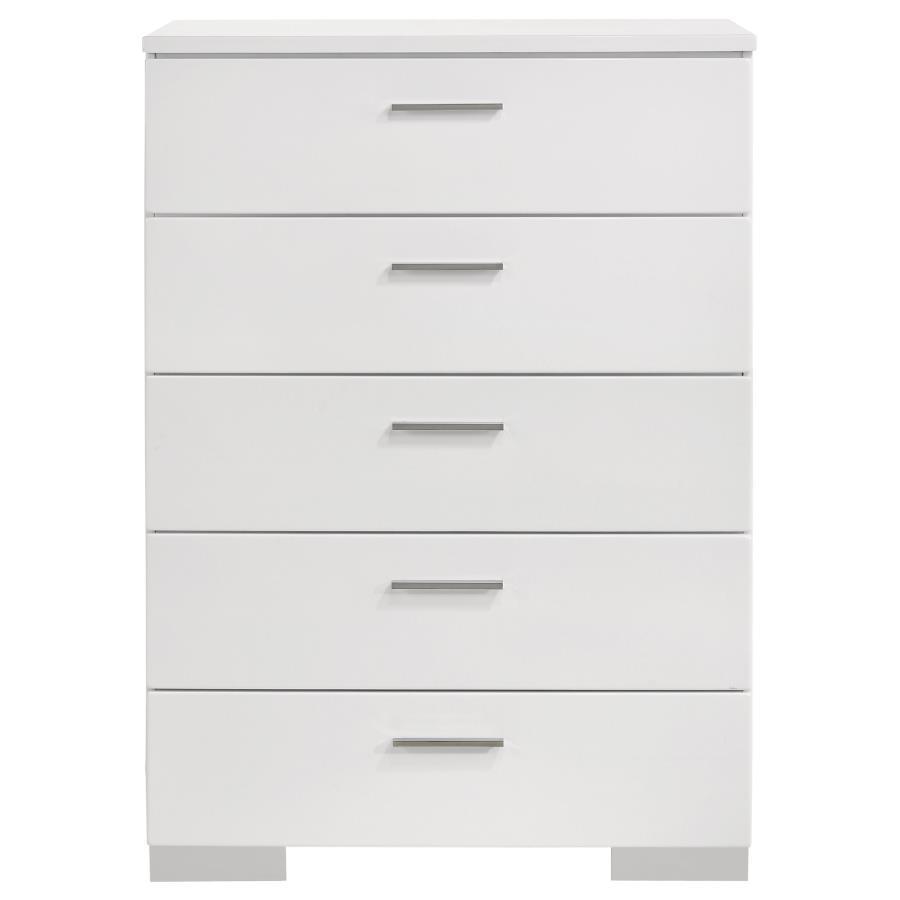 Felicity - 5 - Drawer Bedroom Chest - White High Gloss Accent Chest modern furniture Contempo Furniture