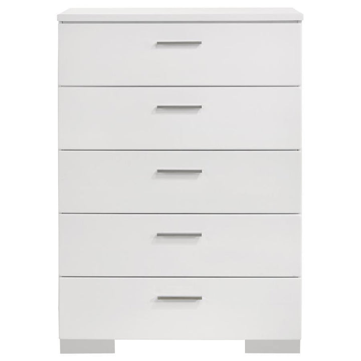 Felicity - 5 - Drawer Bedroom Chest - White High Gloss Accent Chest modern furniture Contempo Furniture