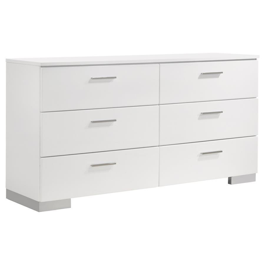 Felicity - 6 - Drawer Dresser - White High Gloss Dressers modern furniture Contempo Furniture