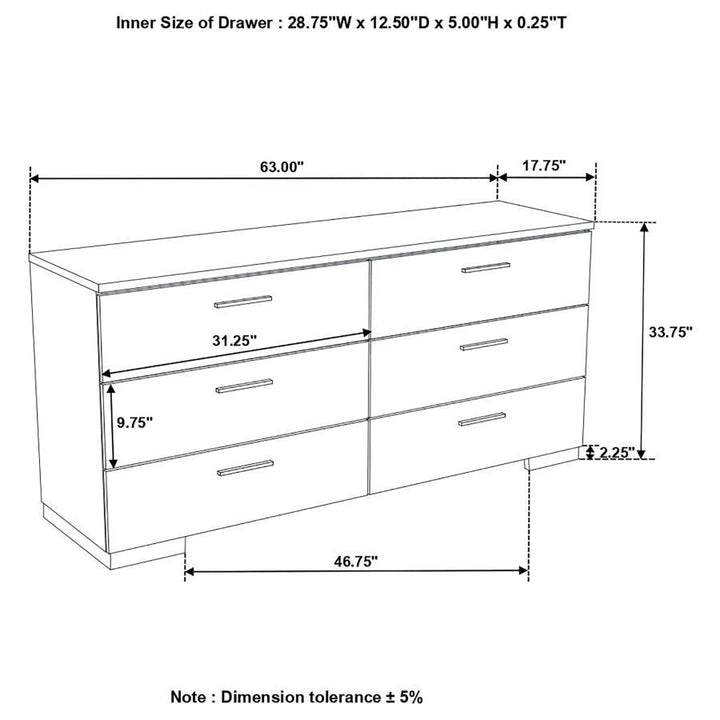 Felicity - 6 - Drawer Dresser - White High Gloss Dressers modern furniture Contempo Furniture