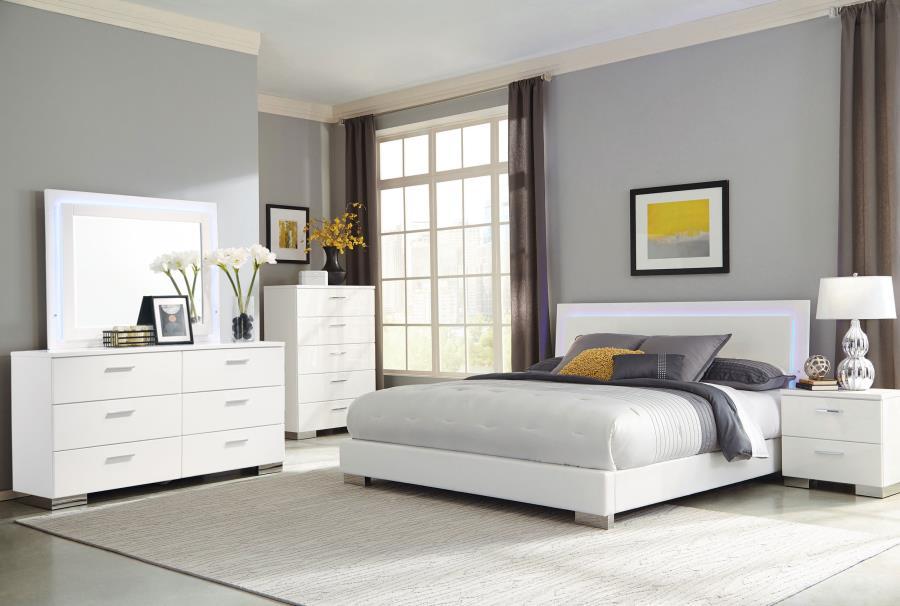 Felicity - 6 - Drawer Dresser With LED Mirror - White High Gloss Dresser & Mirror modern furniture Contempo Furniture