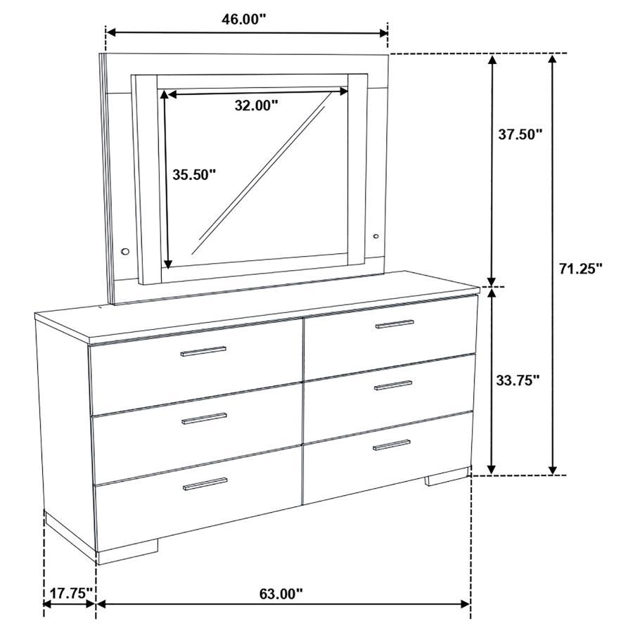 Felicity - 6 - Drawer Dresser With LED Mirror - White High Gloss Dresser & Mirror modern furniture Contempo Furniture