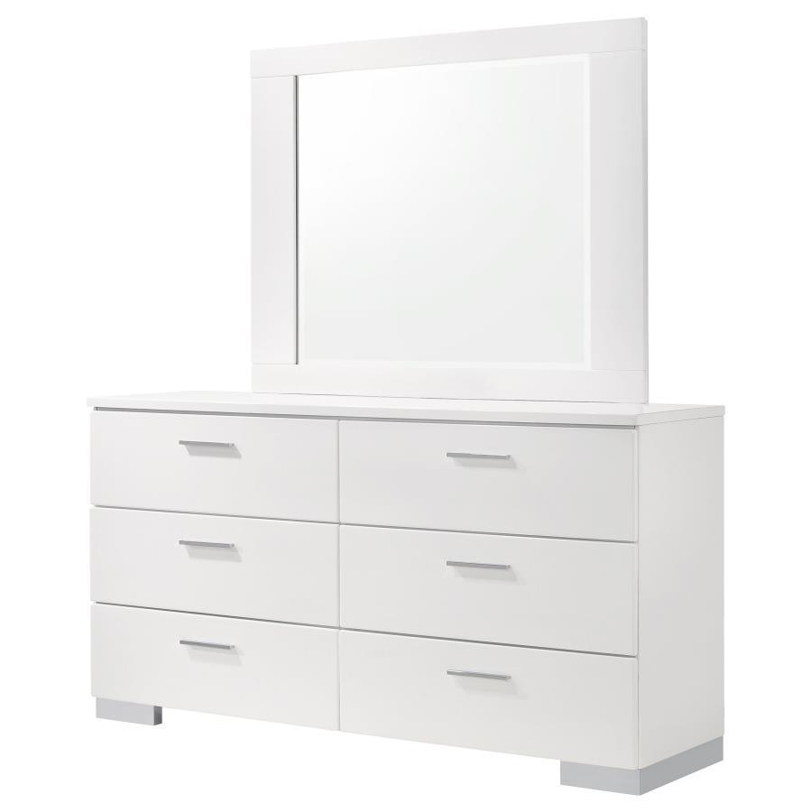 Felicity - 6 - Drawer Wood Dresser With Mirror - White High Gloss Dresser & Mirror modern furniture Contempo Furniture