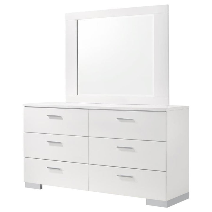 Felicity - 6 - Drawer Wood Dresser With Mirror - White High Gloss Dresser &amp; Mirror modern furniture Contempo Furniture