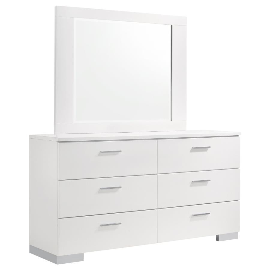 Felicity - 6 - Drawer Wood Dresser With Mirror - White High Gloss Dresser & Mirror modern furniture Contempo Furniture