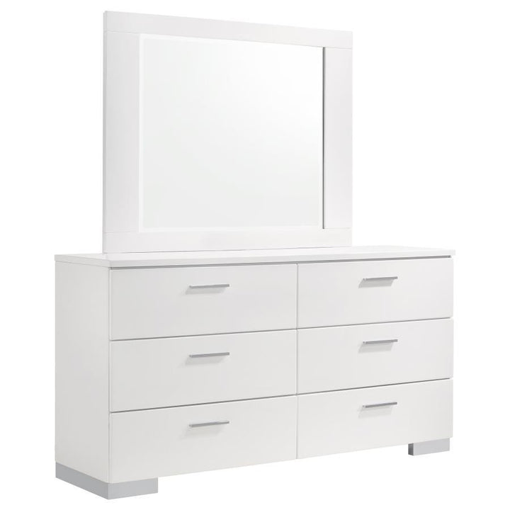 Felicity - 6 - Drawer Wood Dresser With Mirror - White High Gloss Dresser &amp; Mirror modern furniture Contempo Furniture