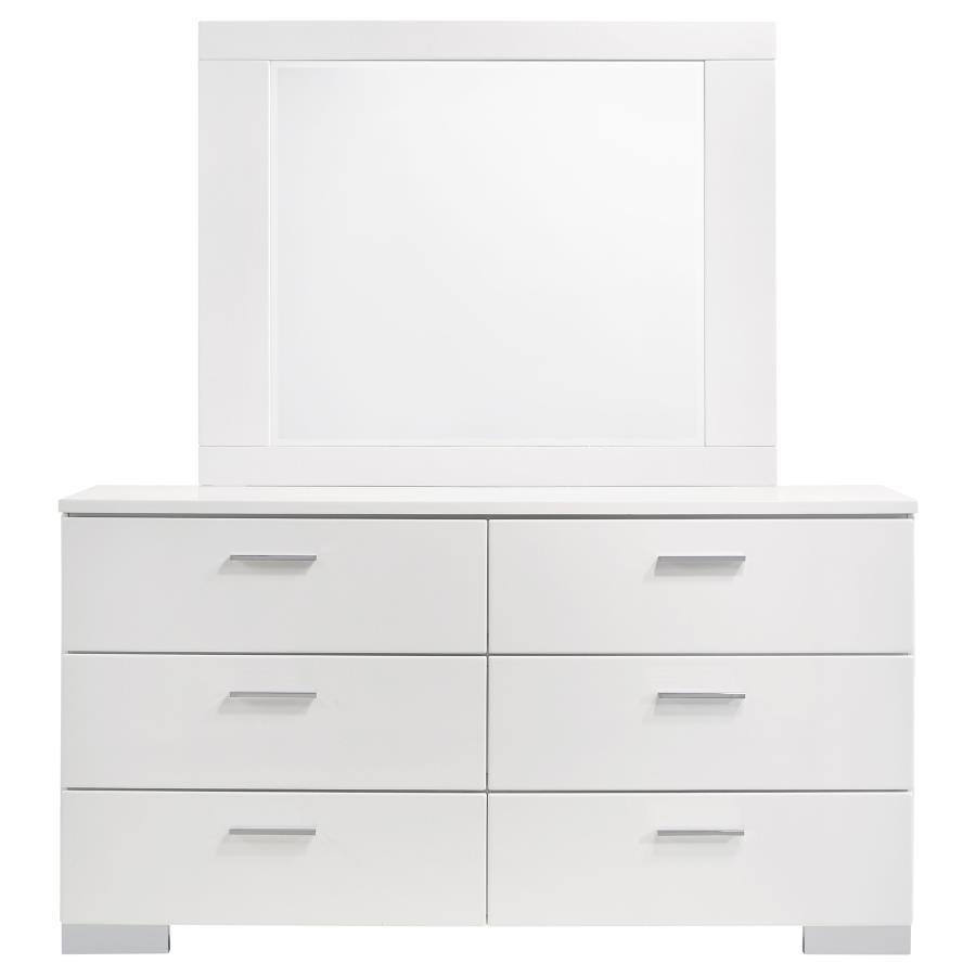 Felicity - 6 - Drawer Wood Dresser With Mirror - White High Gloss Dresser & Mirror modern furniture Contempo Furniture