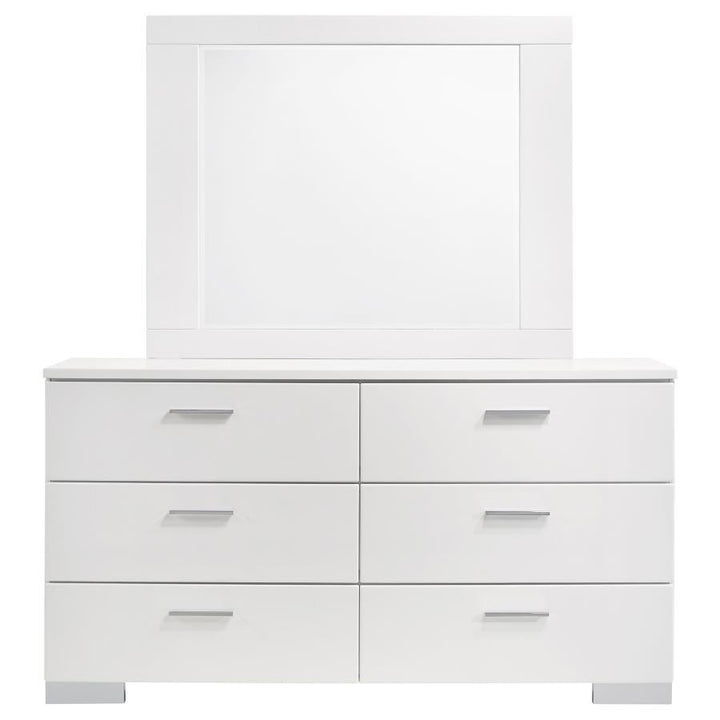 Felicity - 6 - Drawer Wood Dresser With Mirror - White High Gloss Dresser &amp; Mirror modern furniture Contempo Furniture