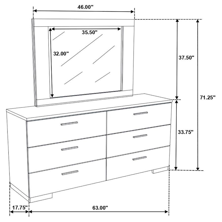 Felicity - 6 - Drawer Wood Dresser With Mirror - White High Gloss Dresser & Mirror modern furniture Contempo Furniture