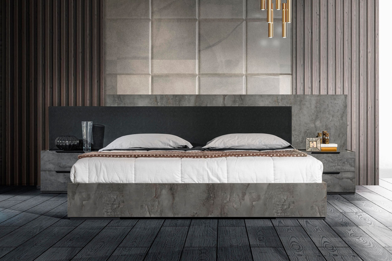 Queen Nova Domus Ferrara - Modern Volcano Oxide Grey Bed