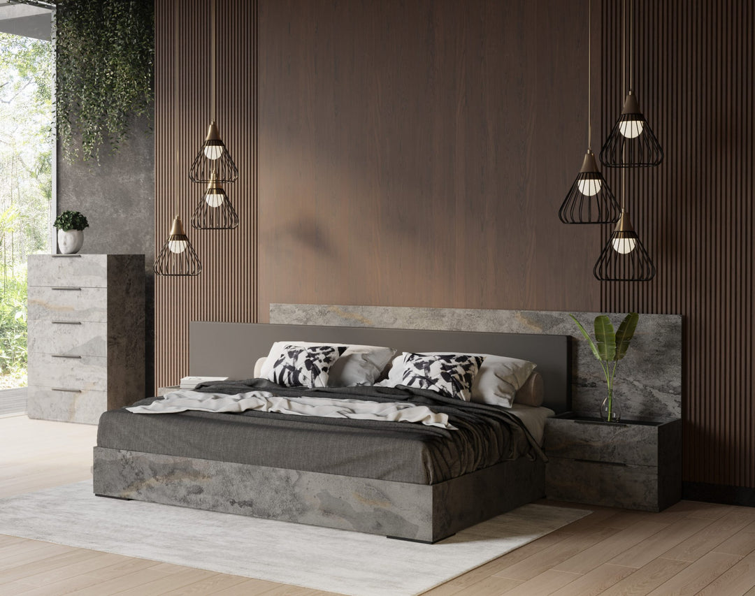 Ferrara - Eastern King Modern Volcano Oxide Grey Bed with Nightstands