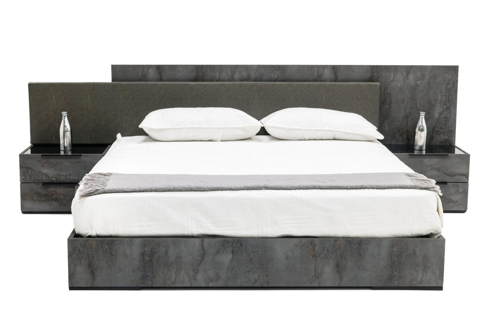 Ferrara - Modern Volcano Oxide Grey Bed with Nightstands