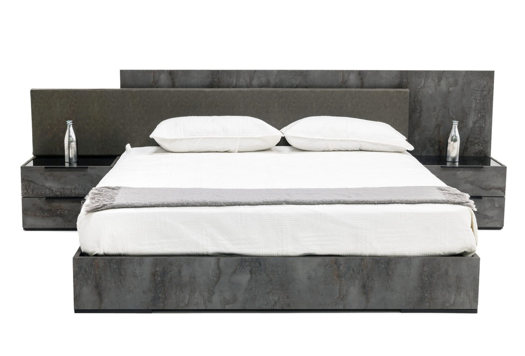 Ferrara  Modern Volcano Oxide Grey Bed with Nightstands
