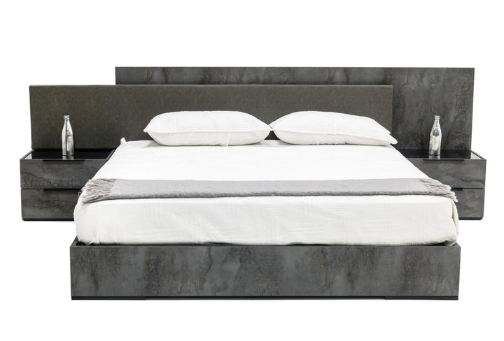 Ferrara  Modern Volcano Oxide Grey Bed with Nightstands