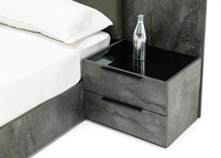 Ferrara - Queen Modern Volcano Oxide Grey Bed with Nightstands
