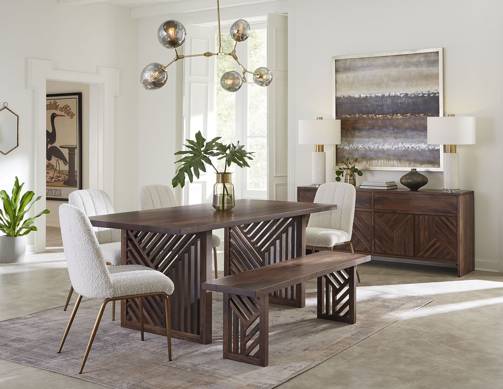 Fevano Four Door Two Drawer Solid Wood Sideboard in Smoked Brown Sideboard modern furniture Contempo Furniture