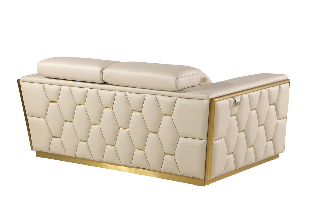DivanItalia 1111 2-Piece Sofa Set with Adjustable Headrest in Top-Grain Italian Leather - Cream