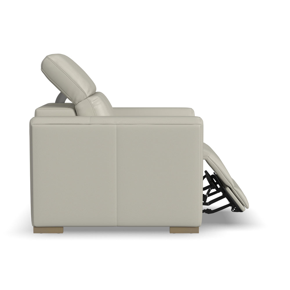 Aurora Leather Power Recliner with Power Headrest in Coconut Milk