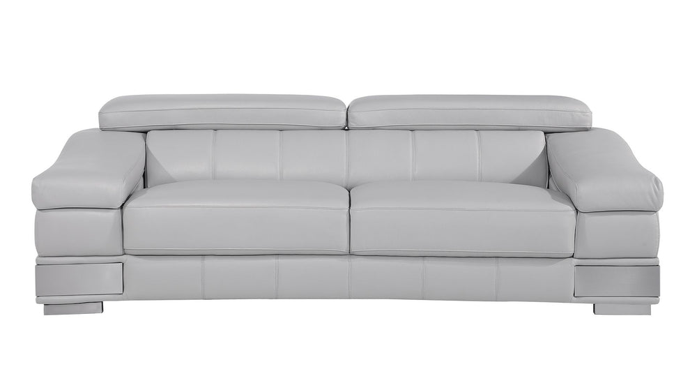 DivanItalia 415 Sofa with Adjustable Headrest in Top-Grain Italian Leather - Light Gray