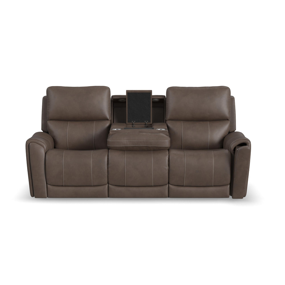 Carter Fabric Power Reclining Sofa with Console & Power Headrests & Lumbar in Cappuccino