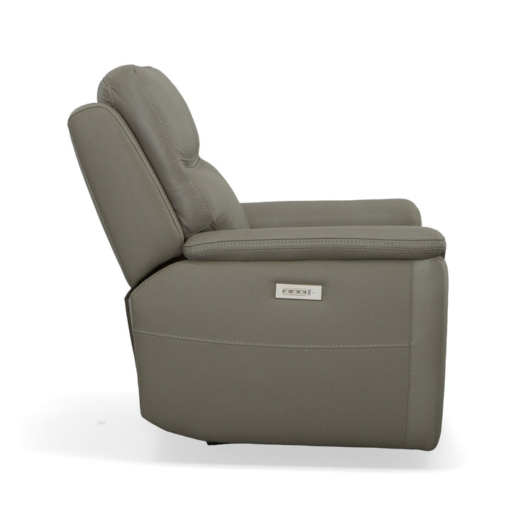 Sawyer Leather Power Recliner with Power Headrest &amp; Lumbar in Grey