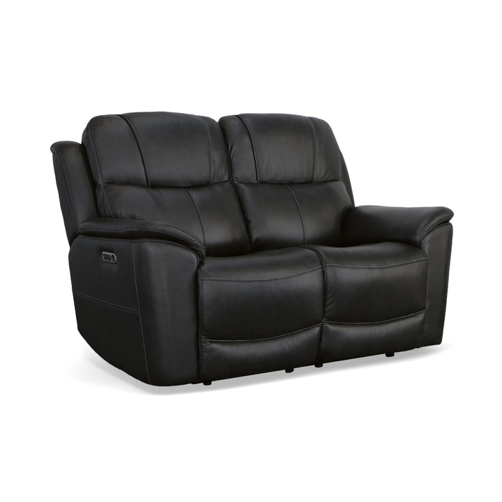 Crew Leather Power Reclining Loveseat with Power Headrests &amp; Lumbar in Raven