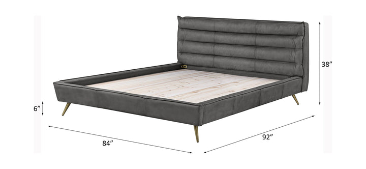 Doris - Eastern King Bed - Gray Top Grain Leather