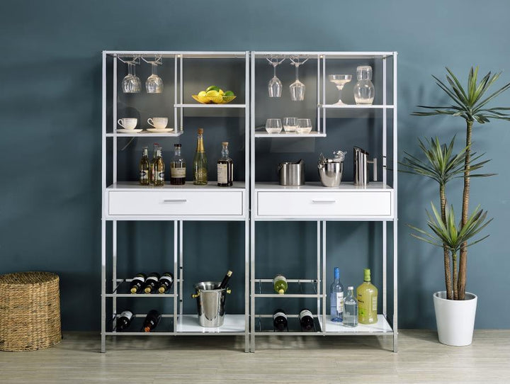 Figueroa - 5 - Shelf Wine Storage Bar Cabinet - White High Gloss Wine Cabinet modern furniture Contempo Furniture