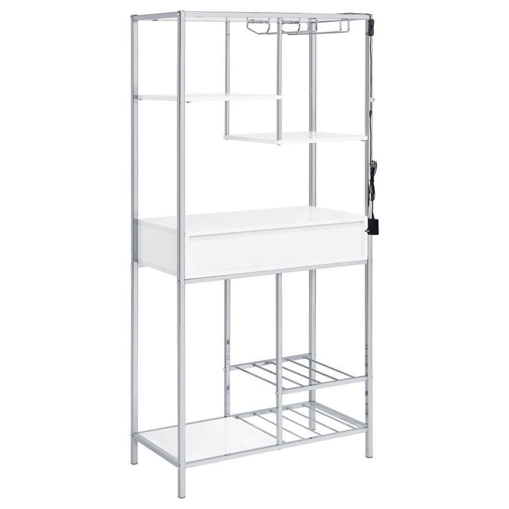 Figueroa - 5 - Shelf Wine Storage Bar Cabinet - White High Gloss Wine Cabinet modern furniture Contempo Furniture