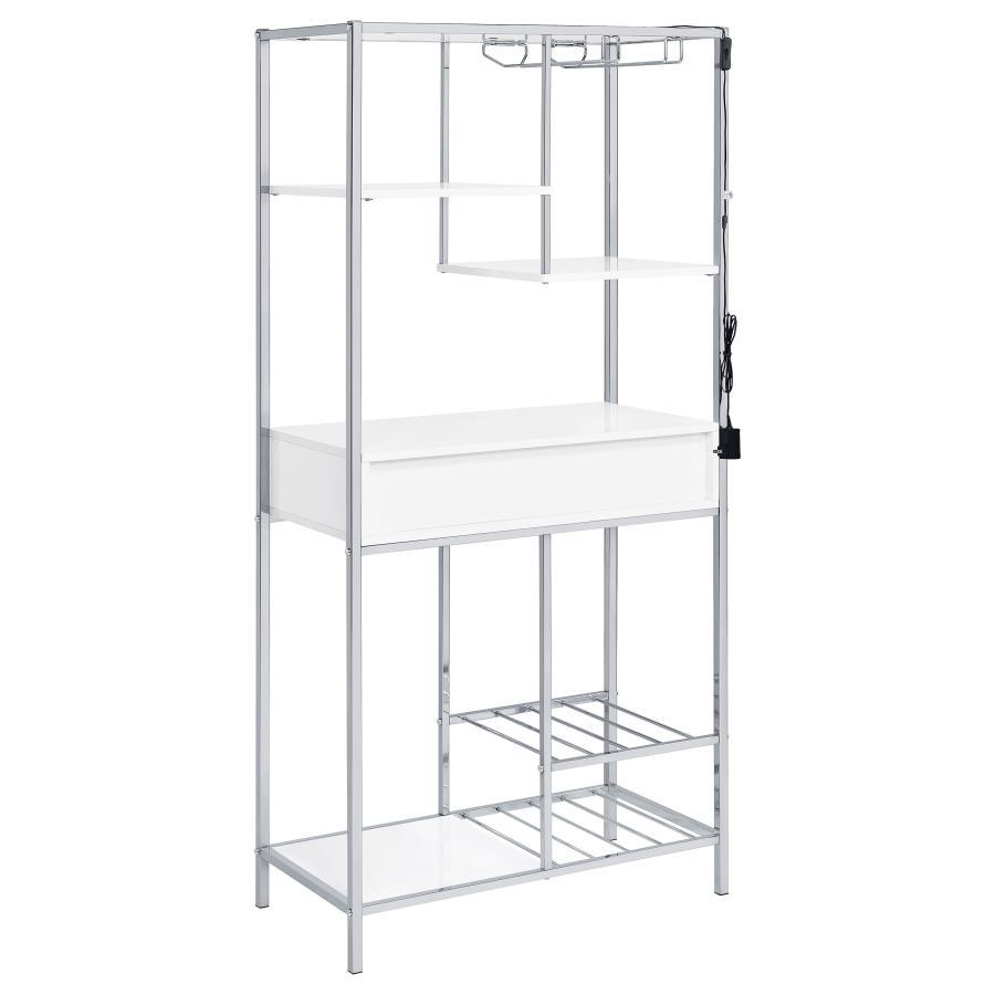 Figueroa - 5 - Shelf Wine Storage Bar Cabinet - White High Gloss Wine Cabinet modern furniture Contempo Furniture
