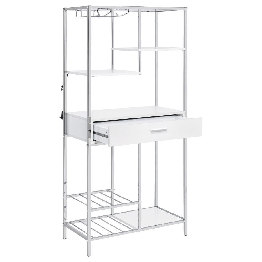 Figueroa - 5 - Shelf Wine Storage Bar Cabinet - White High Gloss Wine Cabinet modern furniture Contempo Furniture