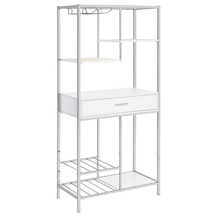 Figueroa - 5 - Shelf Wine Storage Bar Cabinet - White High Gloss Wine Cabinet modern furniture Contempo Furniture