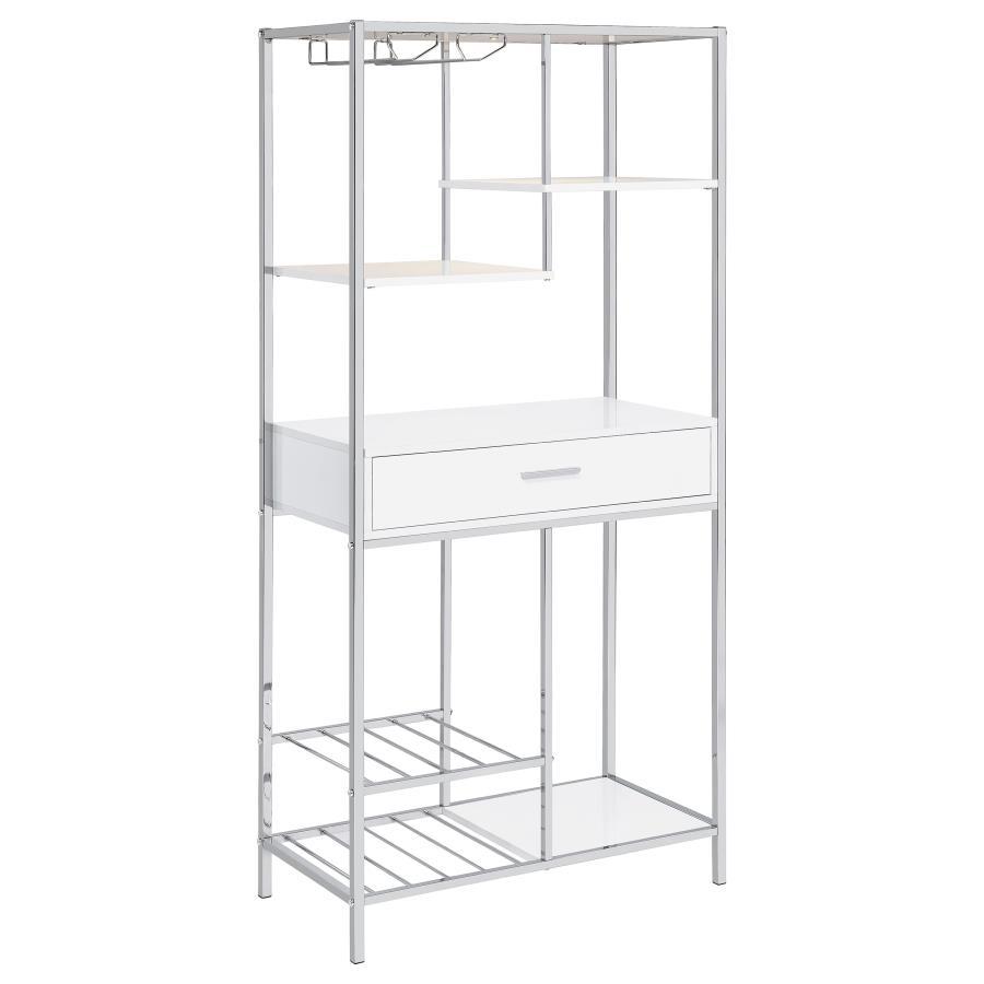 Figueroa - 5 - Shelf Wine Storage Bar Cabinet - White High Gloss Wine Cabinet modern furniture Contempo Furniture