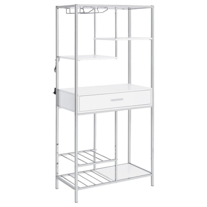 Figueroa - 5 - Shelf Wine Storage Bar Cabinet - White High Gloss Wine Cabinet modern furniture Contempo Furniture
