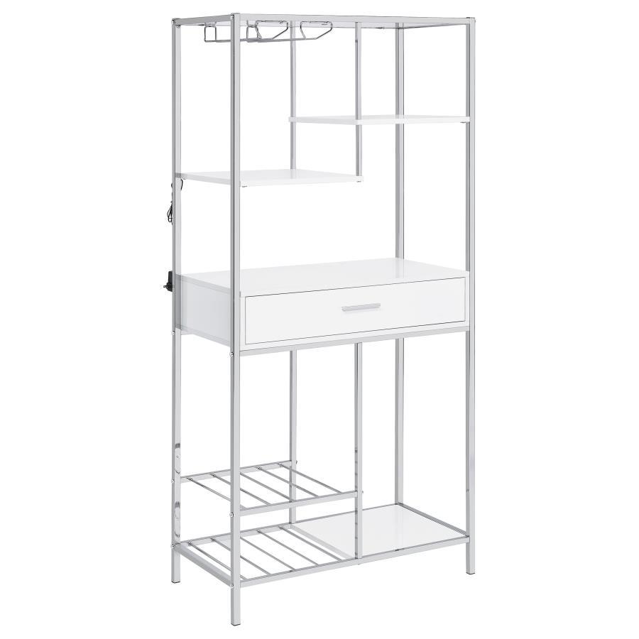 Figueroa - 5 - Shelf Wine Storage Bar Cabinet - White High Gloss Wine Cabinet modern furniture Contempo Furniture