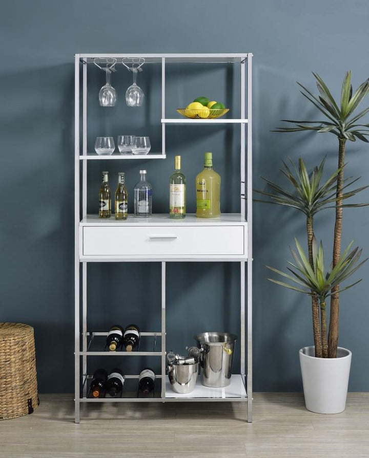 Figueroa - 5 - Shelf Wine Storage Bar Cabinet - White High Gloss Wine Cabinet modern furniture Contempo Furniture