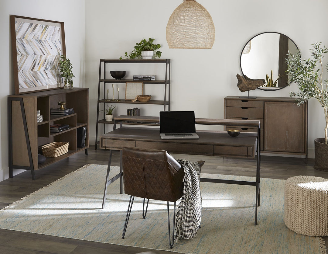 Finch Wood and Metal Secretary Desk in Buckwheat and Antique Bronze Desks modern furniture Contempo Furniture