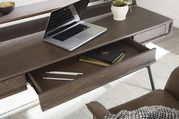 Finch Wood and Metal Secretary Desk in Buckwheat and Antique Bronze Desks modern furniture Contempo Furniture