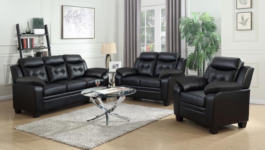 Finley - Upholstered Padded Arm Tufted Sofa - Black Stationary Sofa modern furniture Contempo Furniture