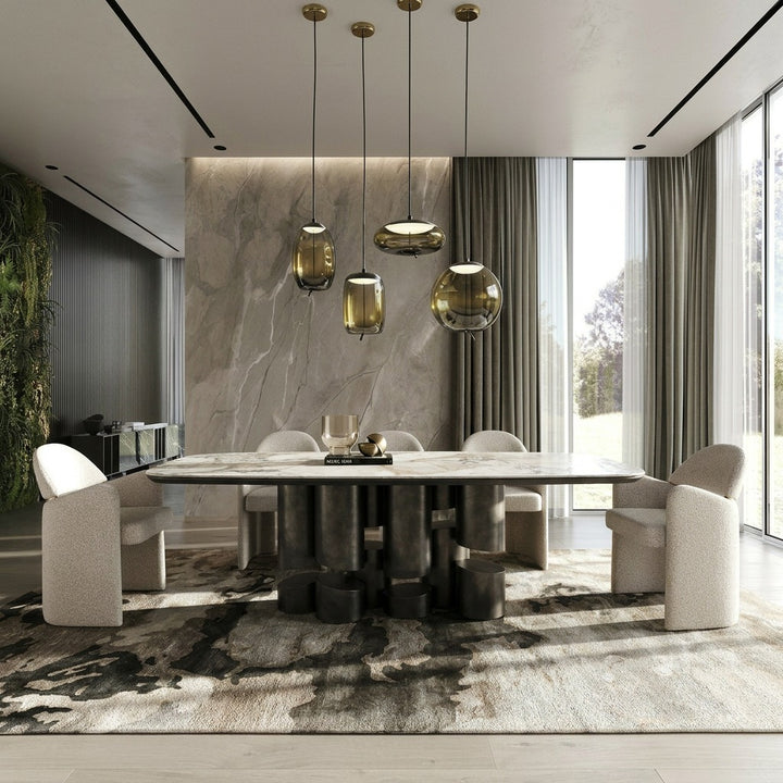 Finsbury - Modern Ceramic + Dark Grey Brass Oval Dining Table