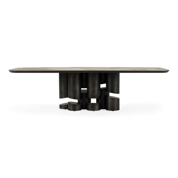 Finsbury - Modern Ceramic + Dark Grey Brass Oval Dining Table