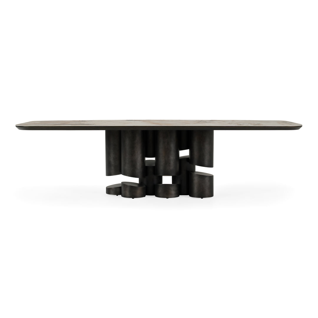 Finsbury - Modern Ceramic + Dark Grey Brass Oval Dining Table